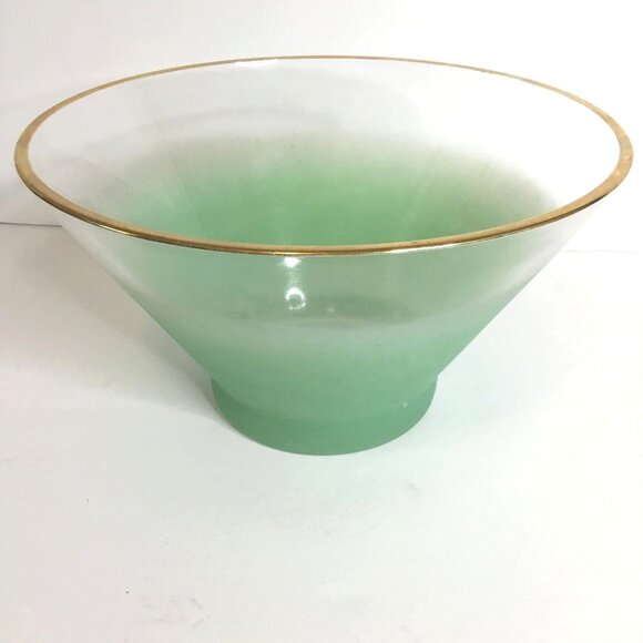 VTG BLENDO Green Ombre Glass Bowl 11" Gold Rim Midcentury Modern Tapered MCM - Picture 6 of 13